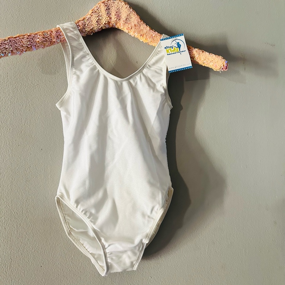 Girls White Lycra Dance Leotard